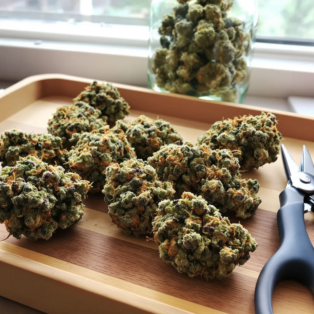 Pandora’s Box 60% Indica / 40% Sativa — Blüte mit sichtbaren Trichomen