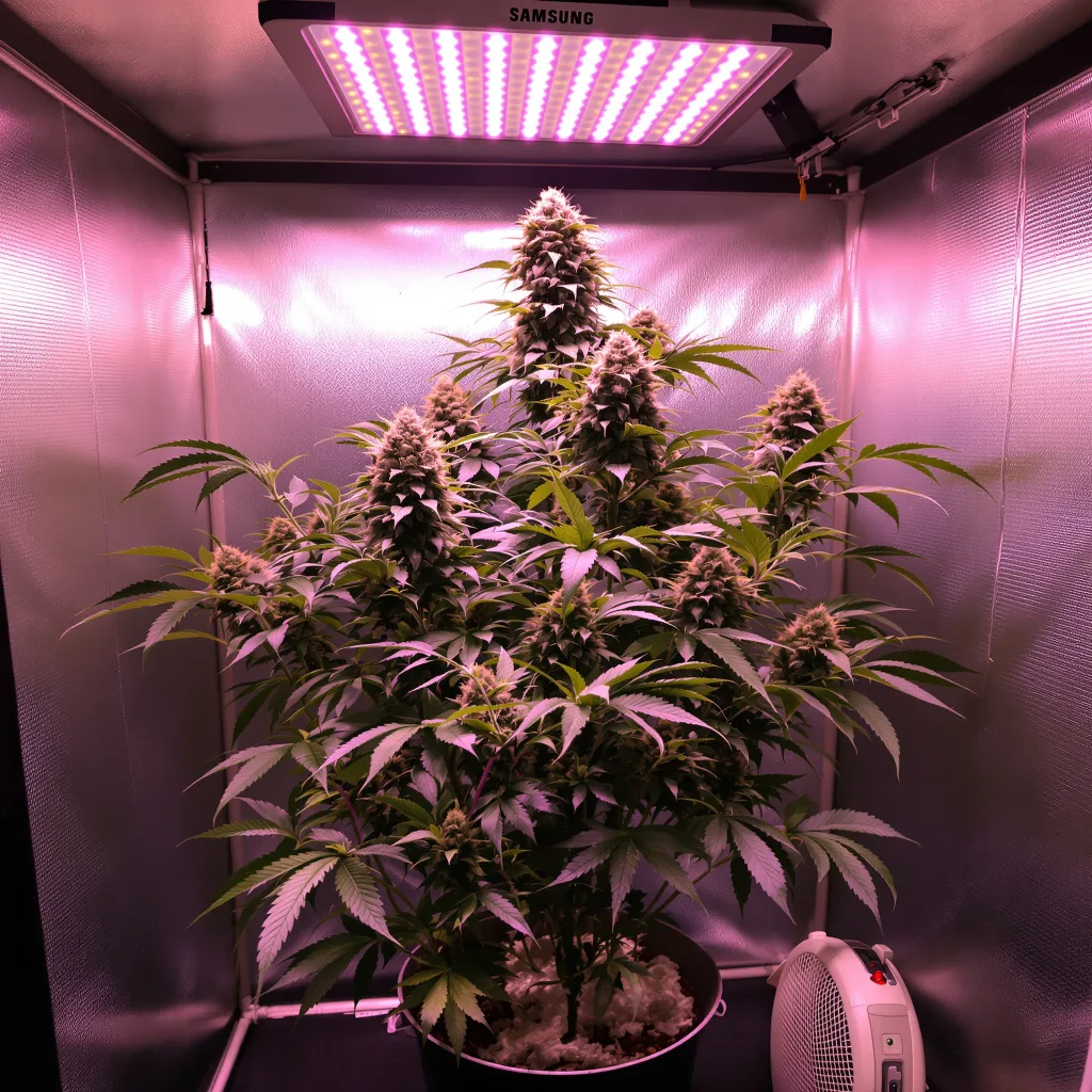 Papa's OG 80% Indica / 20% Sativa — Blüte mit sichtbaren Trichomen
