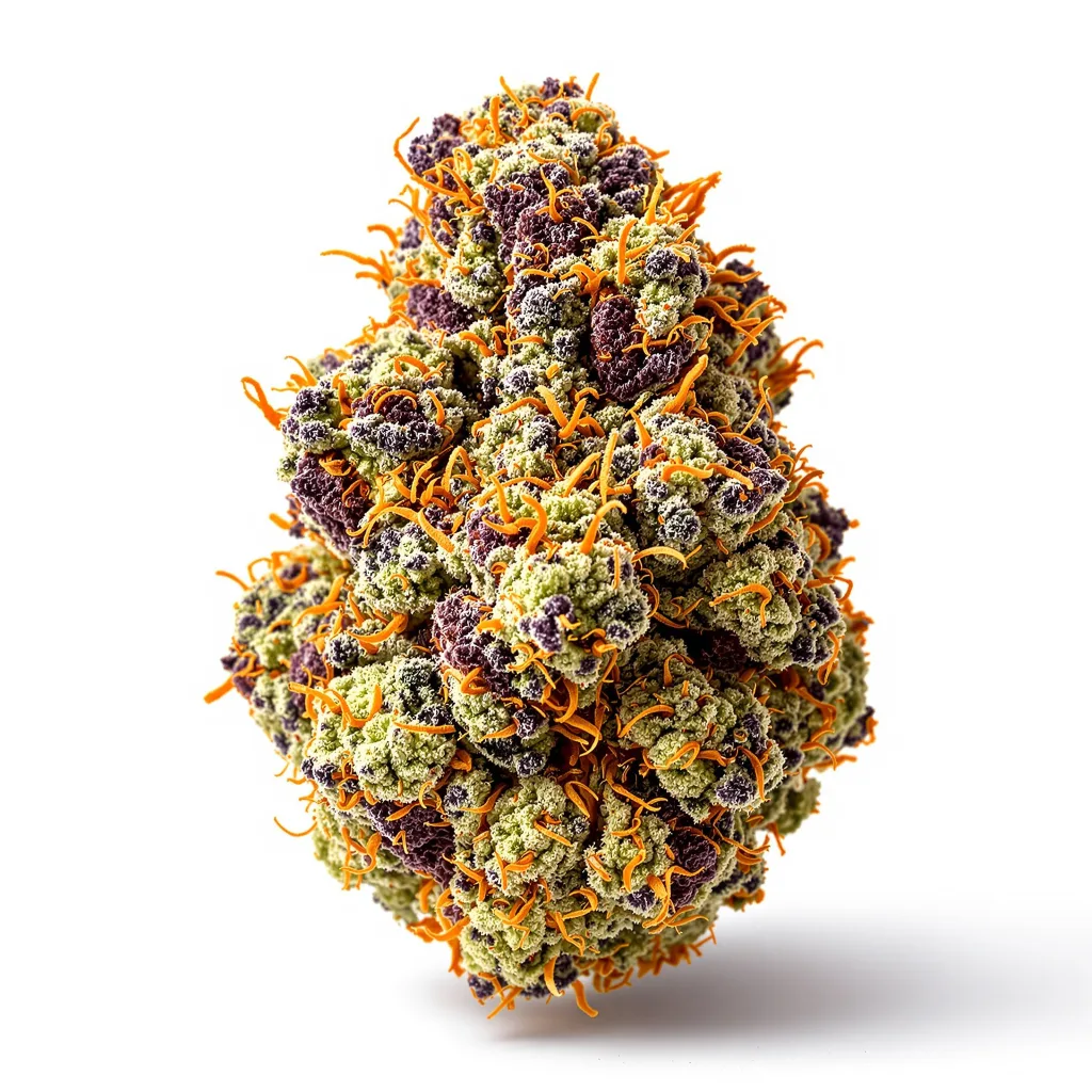 Papa's OG 80% Indica / 20% Sativa — Blüte mit sichtbaren Trichomen