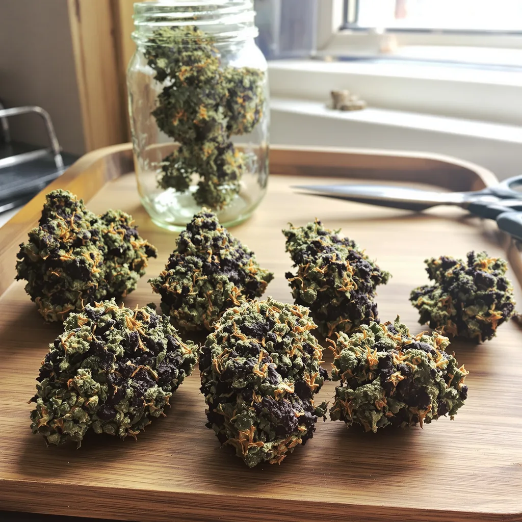 Papaya Cookies 76% Indica / 24% Sativa — Blüte mit sichtbaren Trichomen