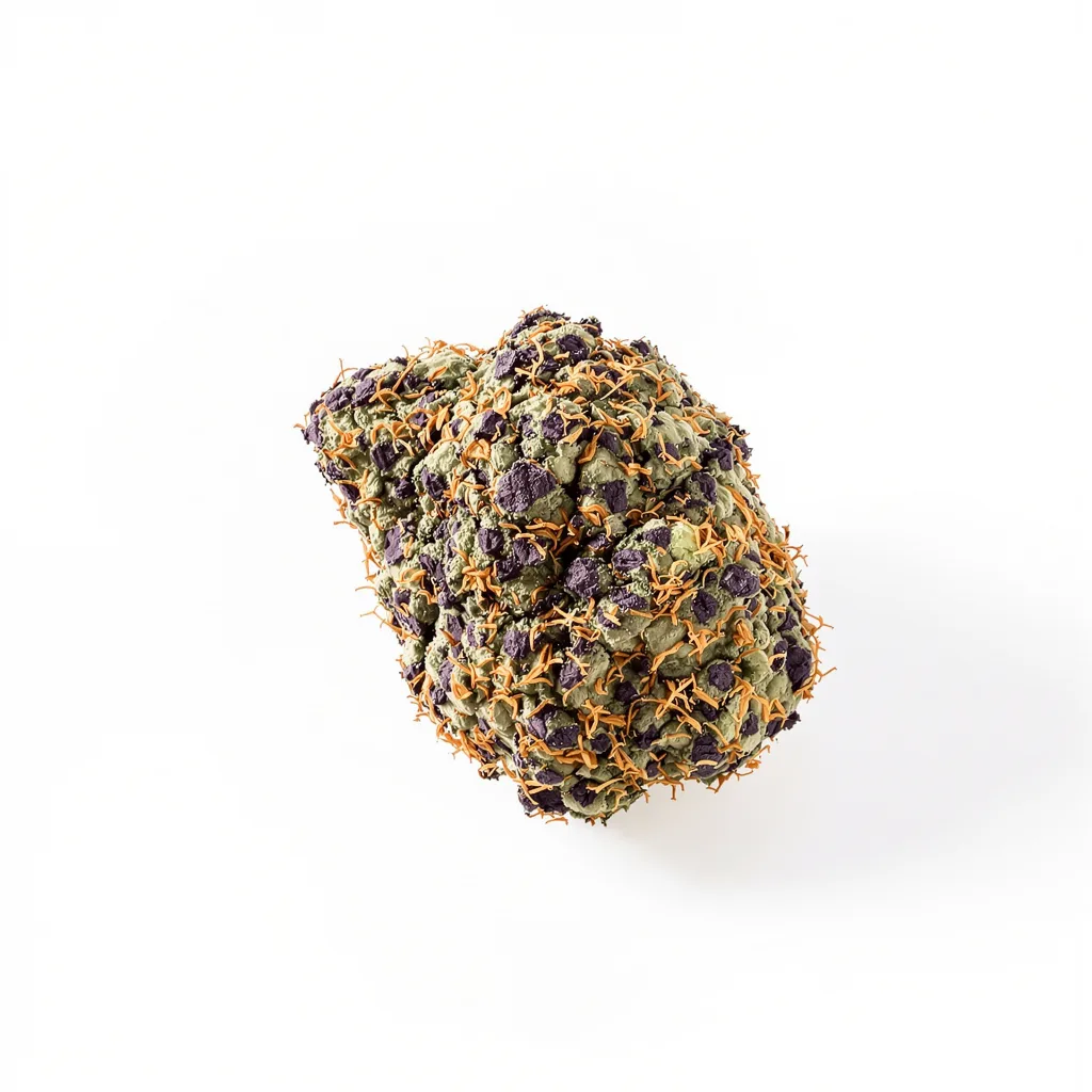 Peanut Butter Breath 70% Indica / 30% Sativa — Blüte mit sichtbaren Trichomen