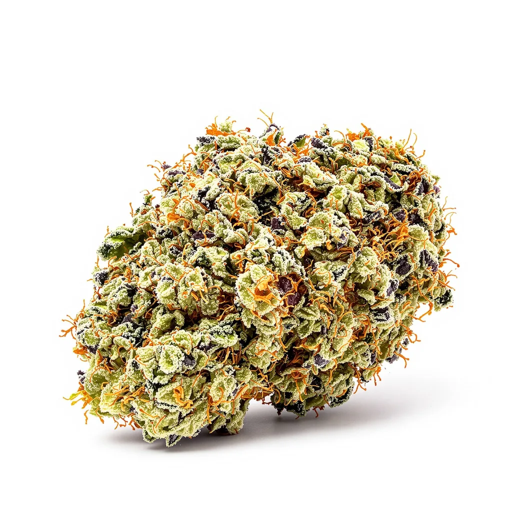 Peanut Butter Breath 50% Indica / 50% Sativa — Blüte mit sichtbaren Trichomen
