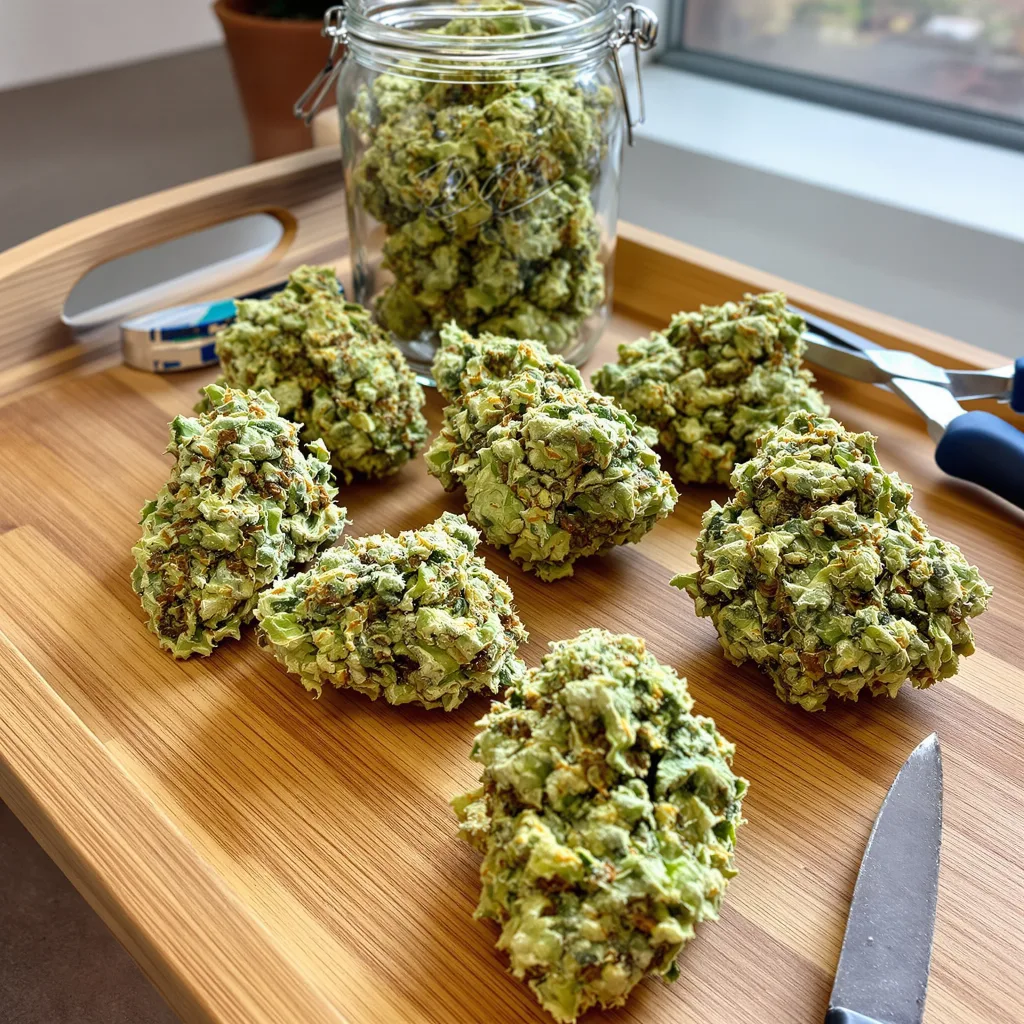 Pennywise CBD 58% Indica / 42% Sativa — Blüte mit sichtbaren Trichomen