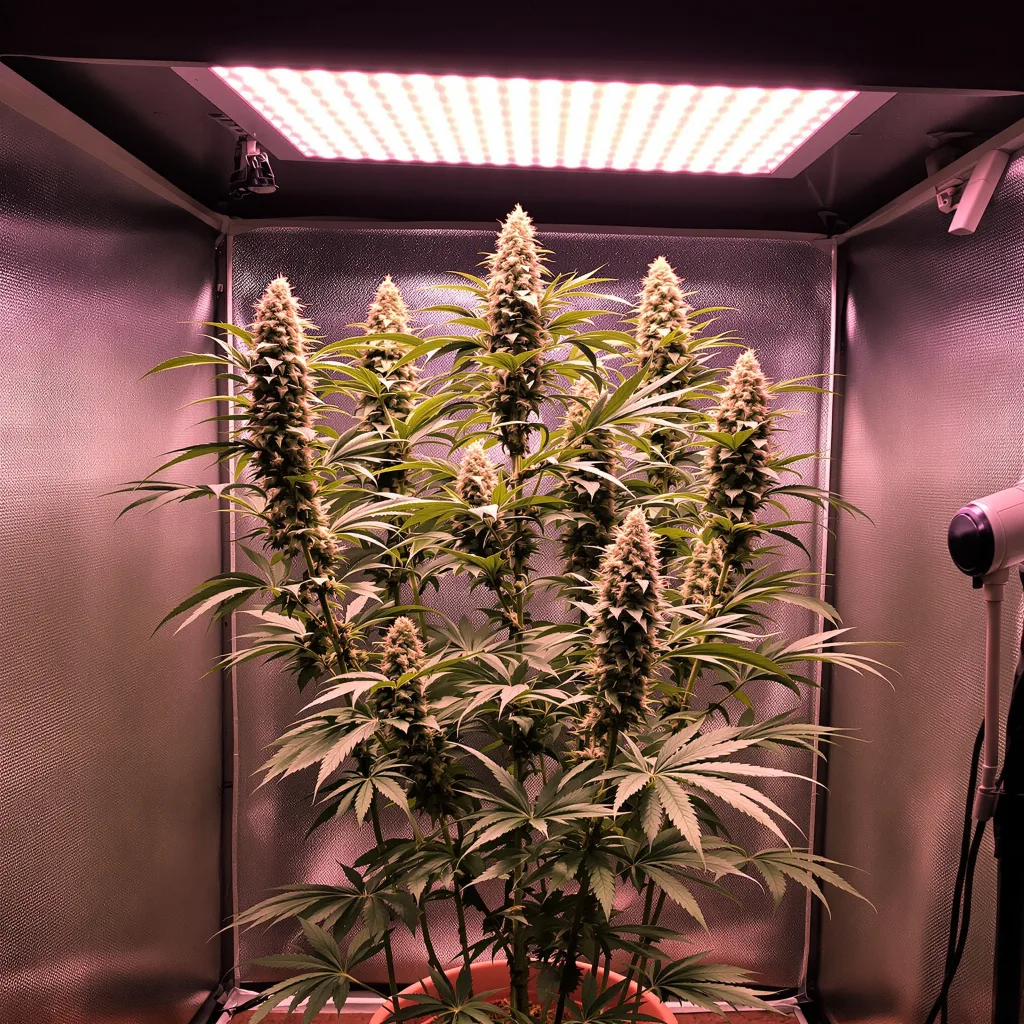 Permafrost 30% Indica / 70% Sativa — Blüte mit sichtbaren Trichomen