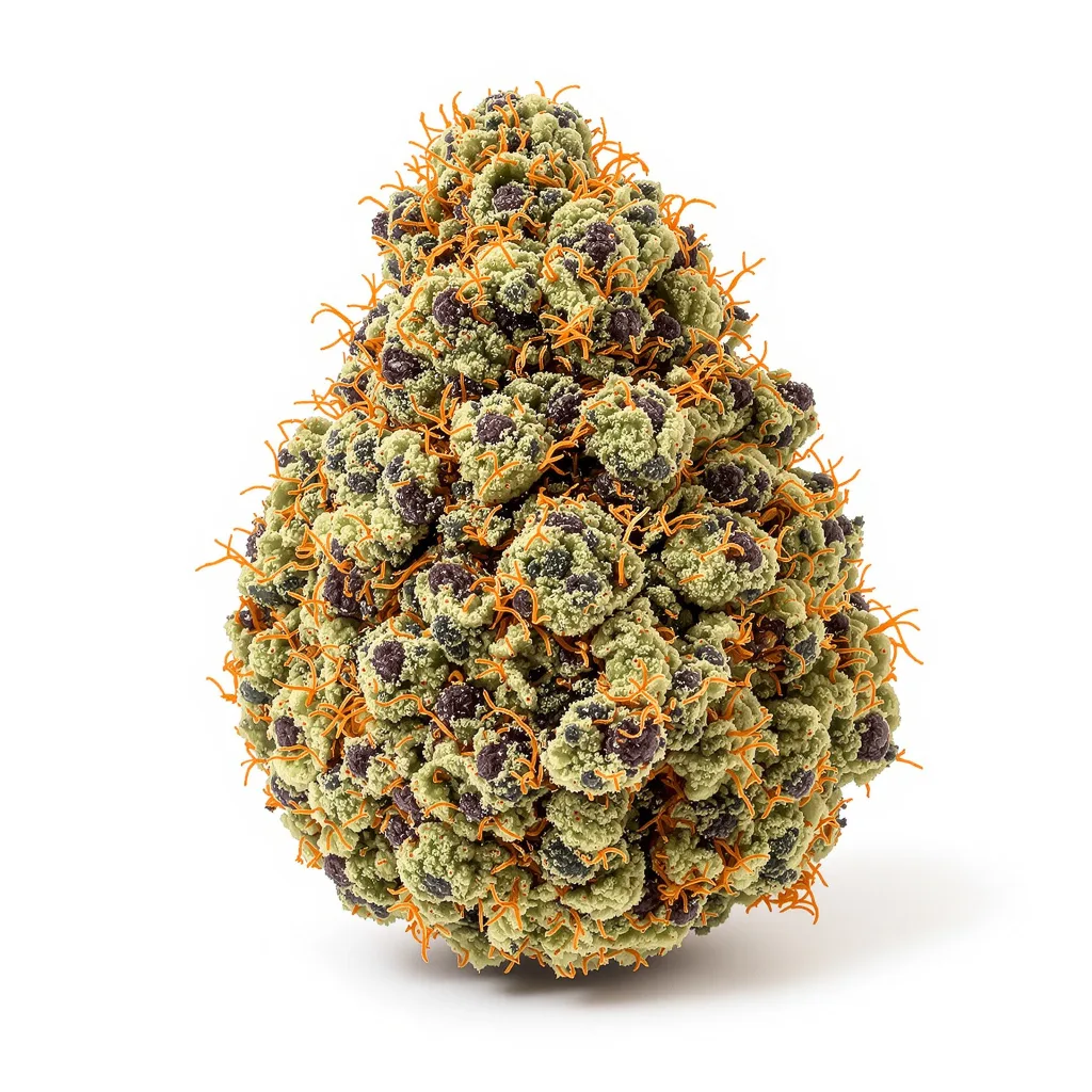 Peyote Cookies 70% Indica / 30% Sativa — Blüte mit sichtbaren Trichomen