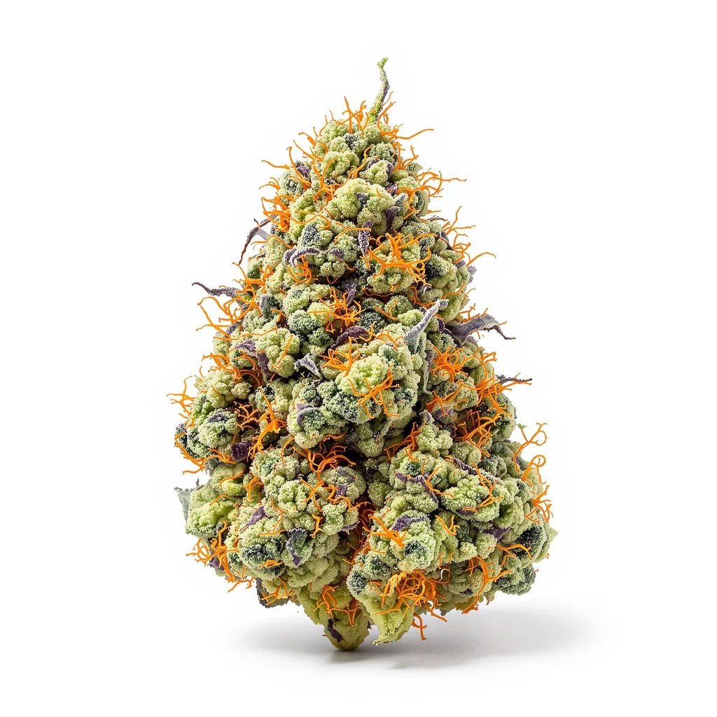 Phantom OG 50% Indica / 50% Sativa — Blüte mit sichtbaren Trichomen