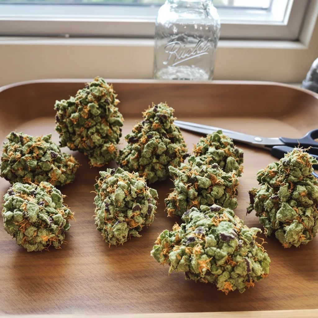 Pie Scream 53% Indica / 47% Sativa — Blüte mit sichtbaren Trichomen
