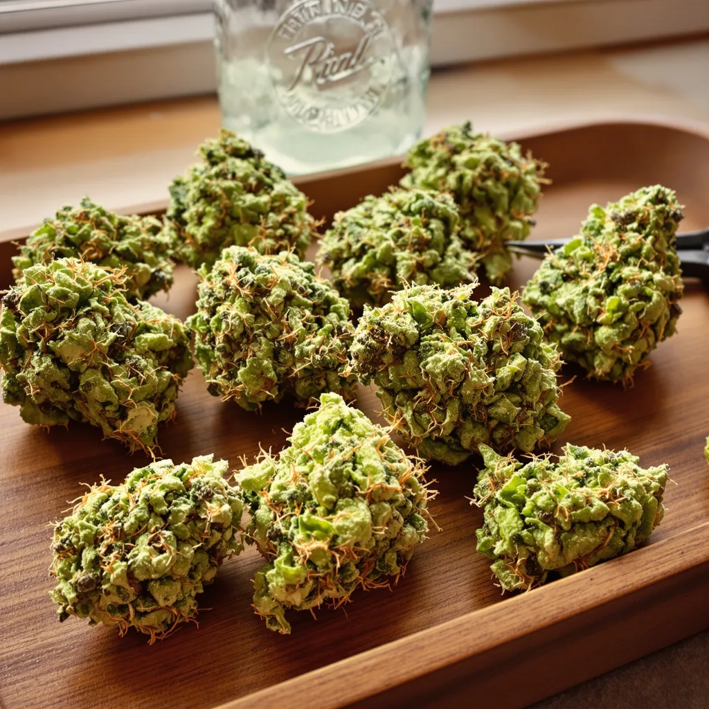 Pine 8% Indica / 92% Sativa — Blüte mit sichtbaren Trichomen