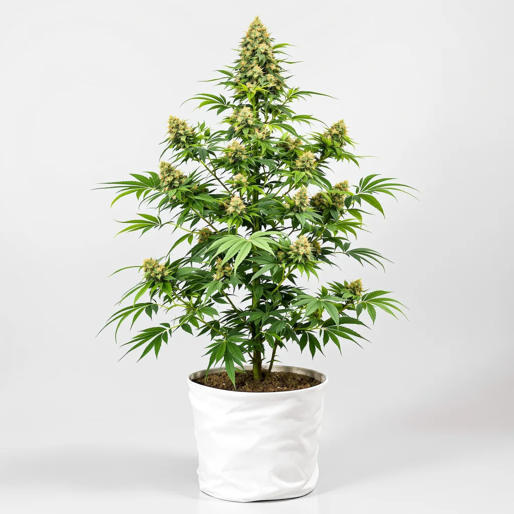 Pineapple Diesel Cannabisblüte Nahaufnahme mit ausgewogene Blütenstruktur mit eisigen Trichomen