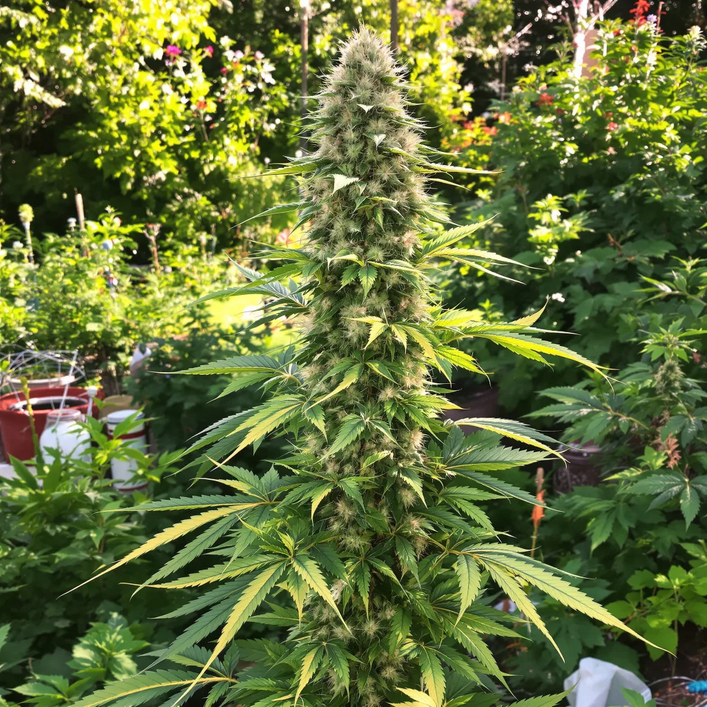 Pineapple Diesel 50% Indica / 50% Sativa — Blüte mit sichtbaren Trichomen