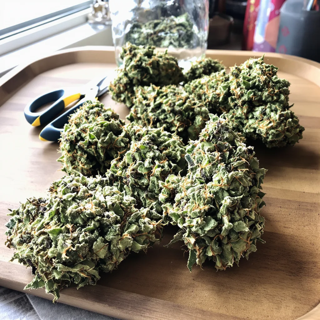 Pineapple 50% Indica / 50% Sativa — Blüte mit sichtbaren Trichomen