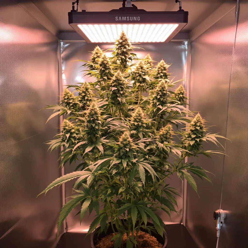 Pineapple 50% Indica / 50% Sativa — Blüte mit sichtbaren Trichomen