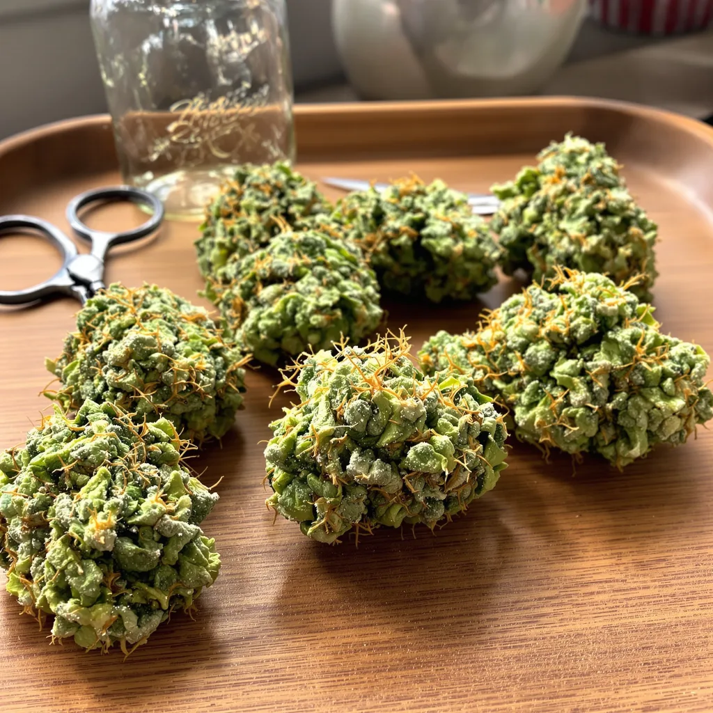 Pineapple Haze 30% Indica / 70% Sativa — Blüte mit sichtbaren Trichomen