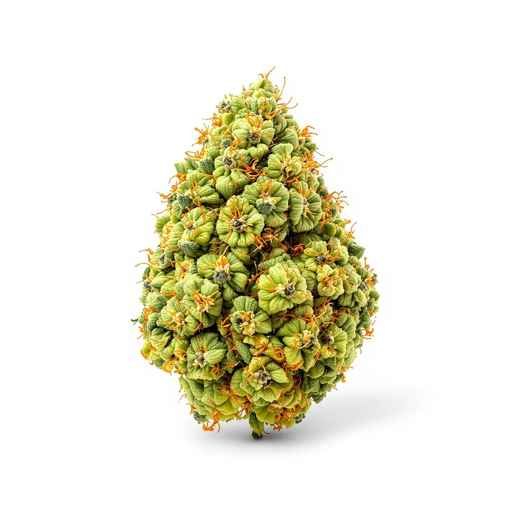 Pineapple Haze 30% Indica / 70% Sativa — Blüte mit sichtbaren Trichomen