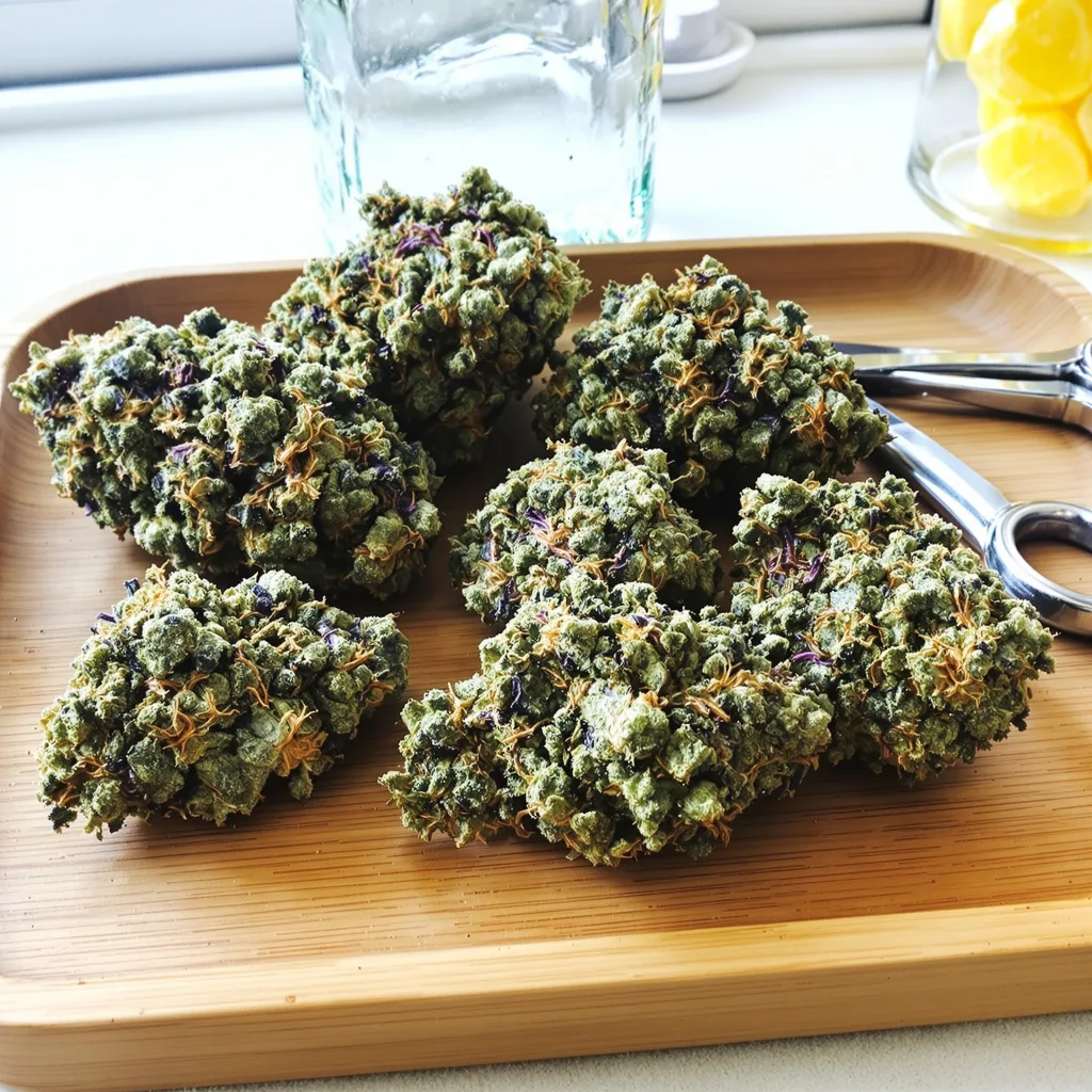Pineapple Purple Skunk 60% Indica / 40% Sativa — Blüte mit sichtbaren Trichomen