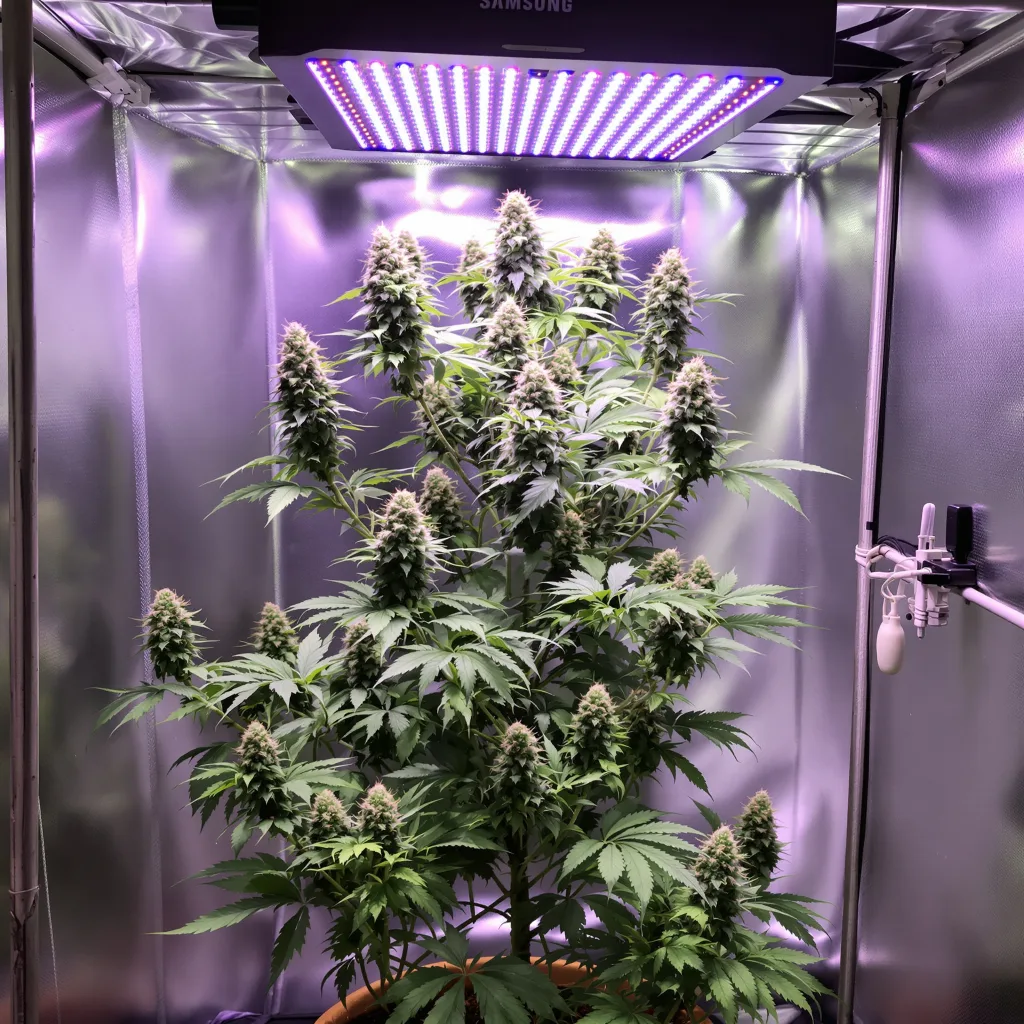 Pineapple Purple Skunk 60% Indica / 40% Sativa — Blüte mit sichtbaren Trichomen