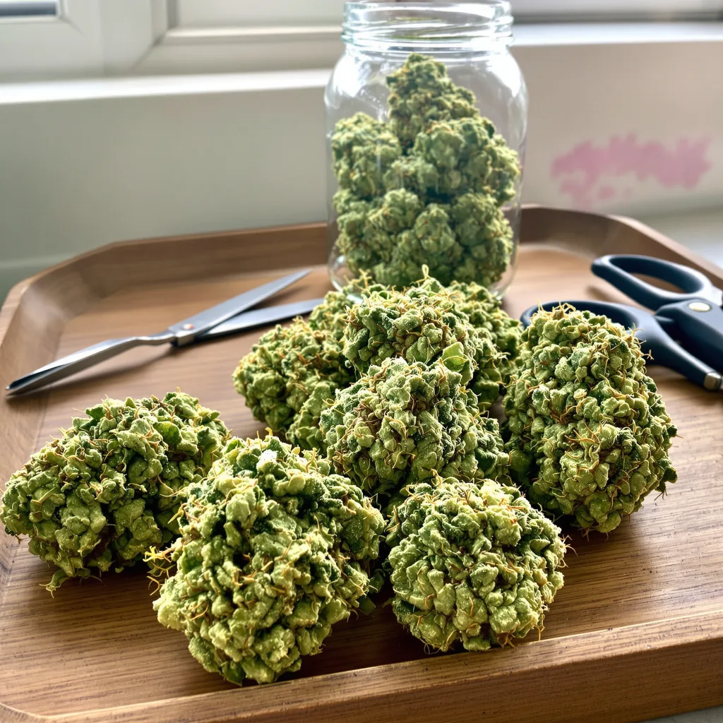 Pineapple Thai 50% Indica / 100% Sativa — Blüte mit sichtbaren Trichomen
