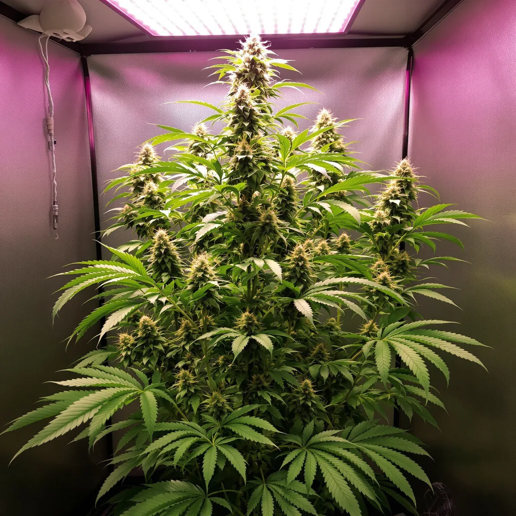 Pineapple Thai 50% Indica / 100% Sativa — Blüte mit sichtbaren Trichomen
