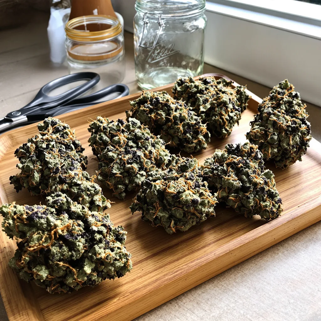 Pink Bubba 67% Indica / 33% Sativa — Blüte mit sichtbaren Trichomen