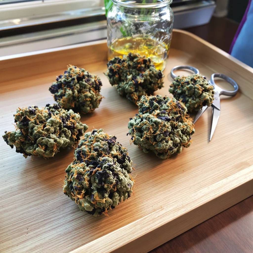 Pink Champagne 71% Indica / 29% Sativa — Blüte mit sichtbaren Trichomen