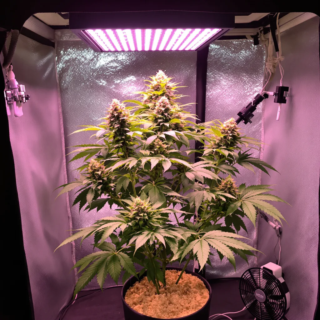 Pitbull Pit 80% Indica / 20% Sativa — Blüte mit sichtbaren Trichomen