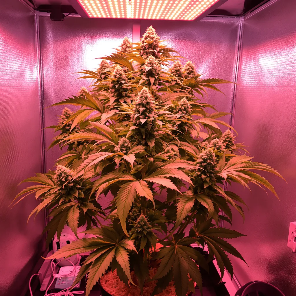 Platinum Bubba Kush 70% Indica / 20% Sativa — Blüte mit sichtbaren Trichomen