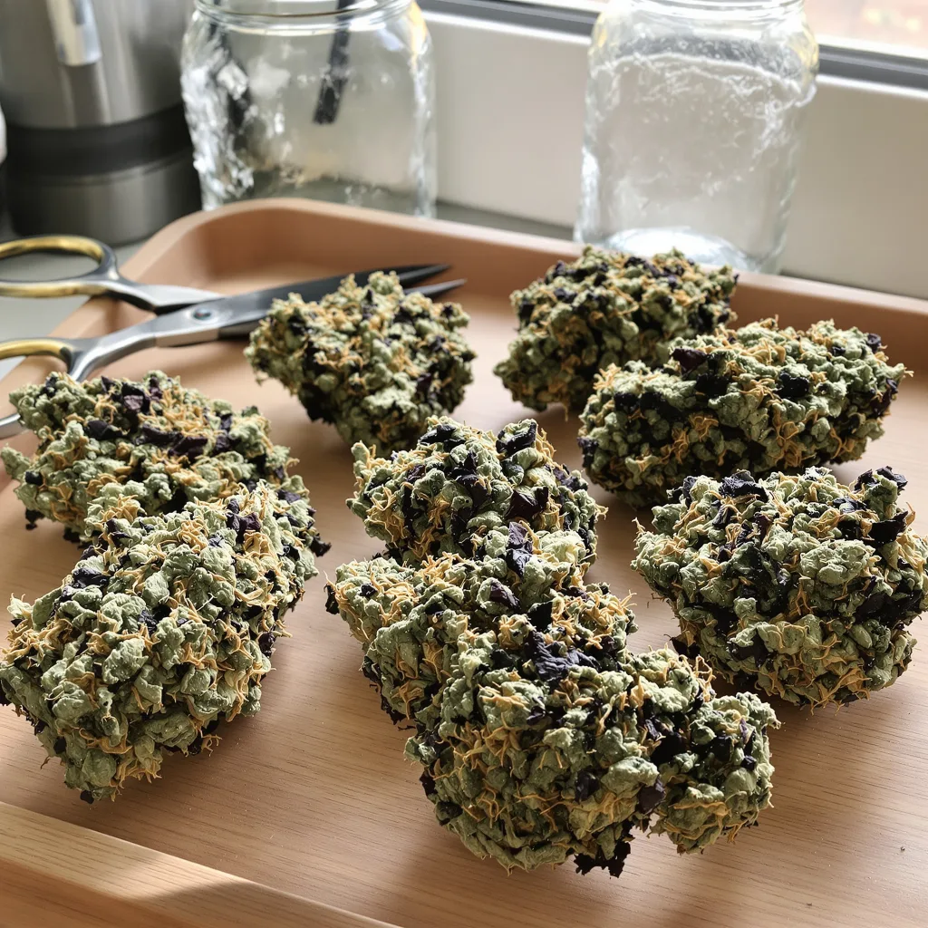 Platinum Purple Kush 80% Indica / 50% Sativa — Blüte mit sichtbaren Trichomen