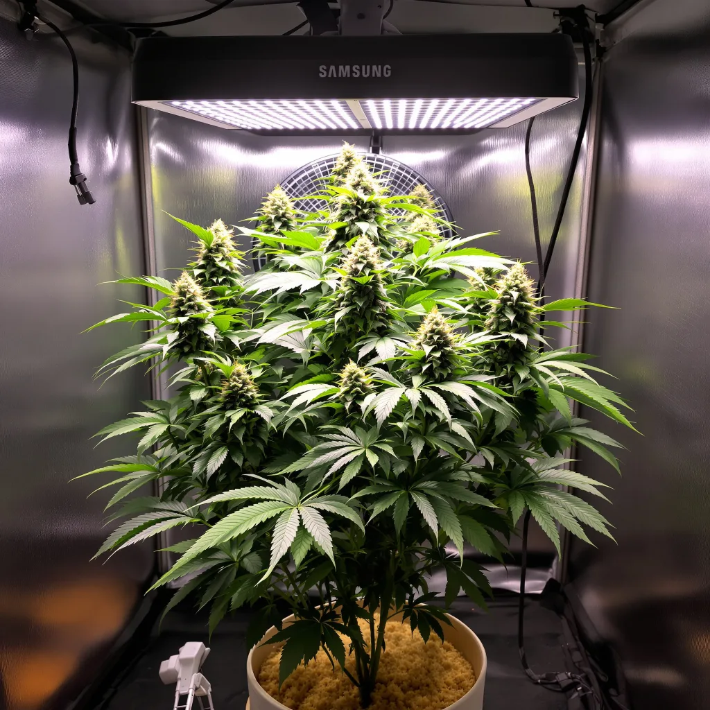 Platinum Purple Kush 80% Indica / 50% Sativa — Blüte mit sichtbaren Trichomen