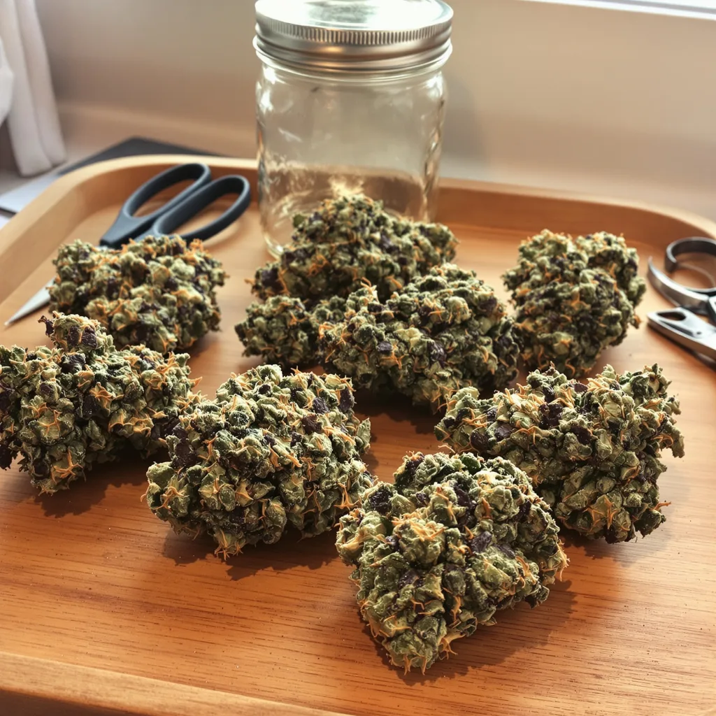 Pluto Kush 88% Indica / 12% Sativa — Blüte mit sichtbaren Trichomen