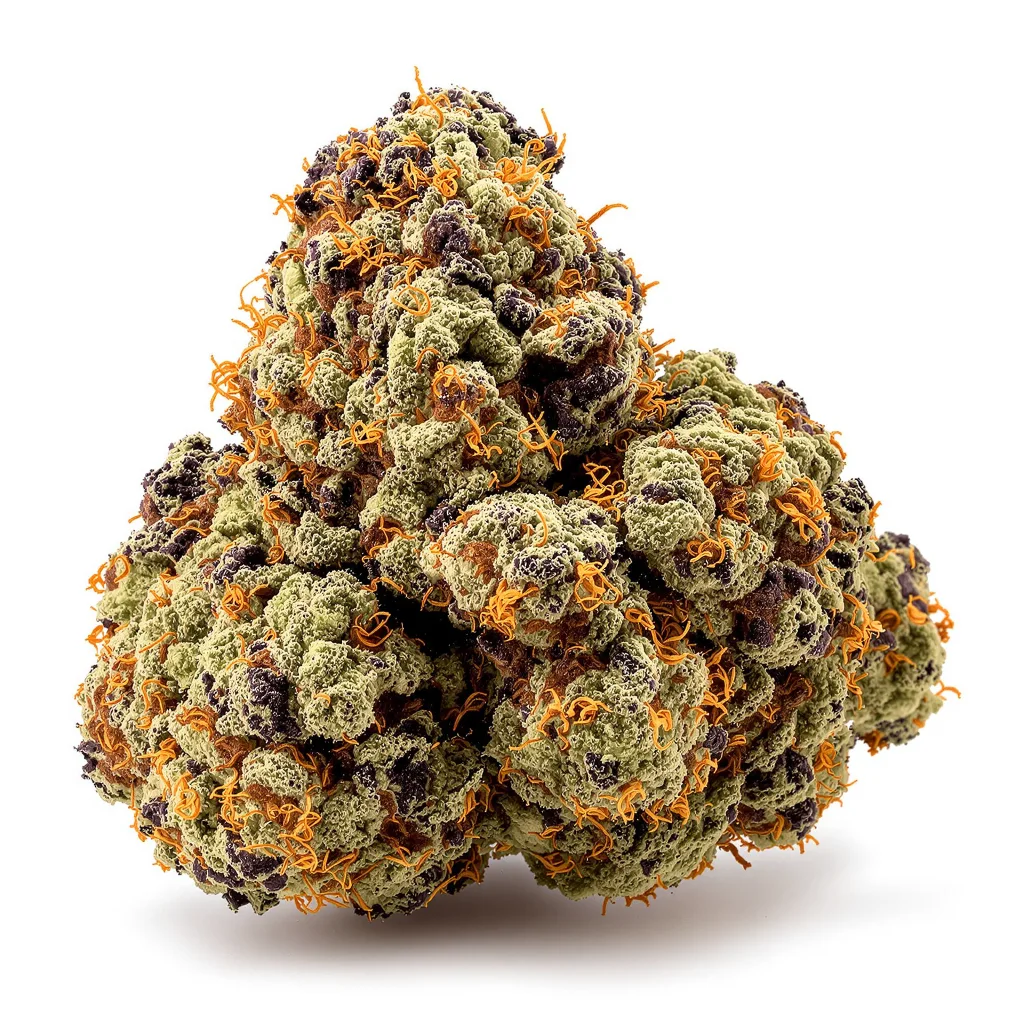 Pokie 67% Indica / 33% Sativa — Blüte mit sichtbaren Trichomen