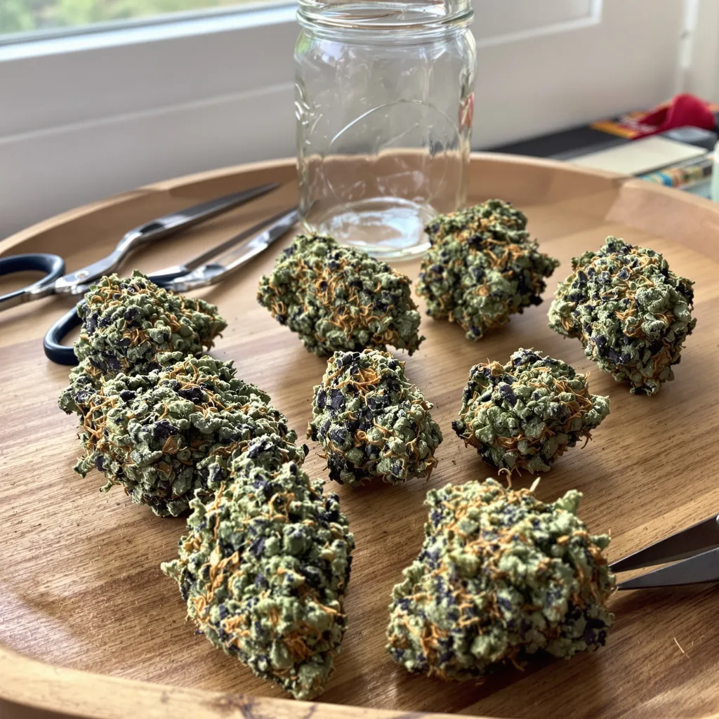 Pot of Gold 90% Indica / 10% Sativa — Blüte mit sichtbaren Trichomen