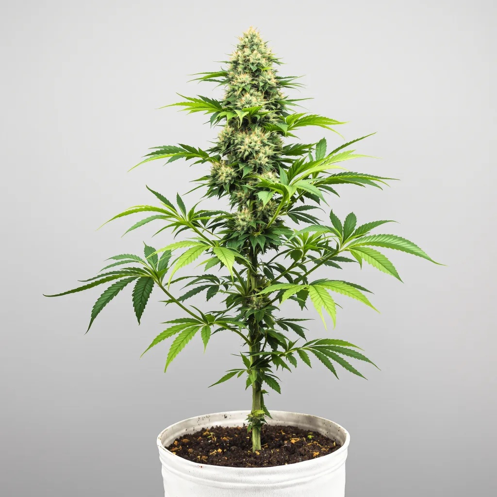 Power Kush Cannabisblüte Nahaufnahme mit ausgewogene Blütenstruktur mit eisigen Trichomen