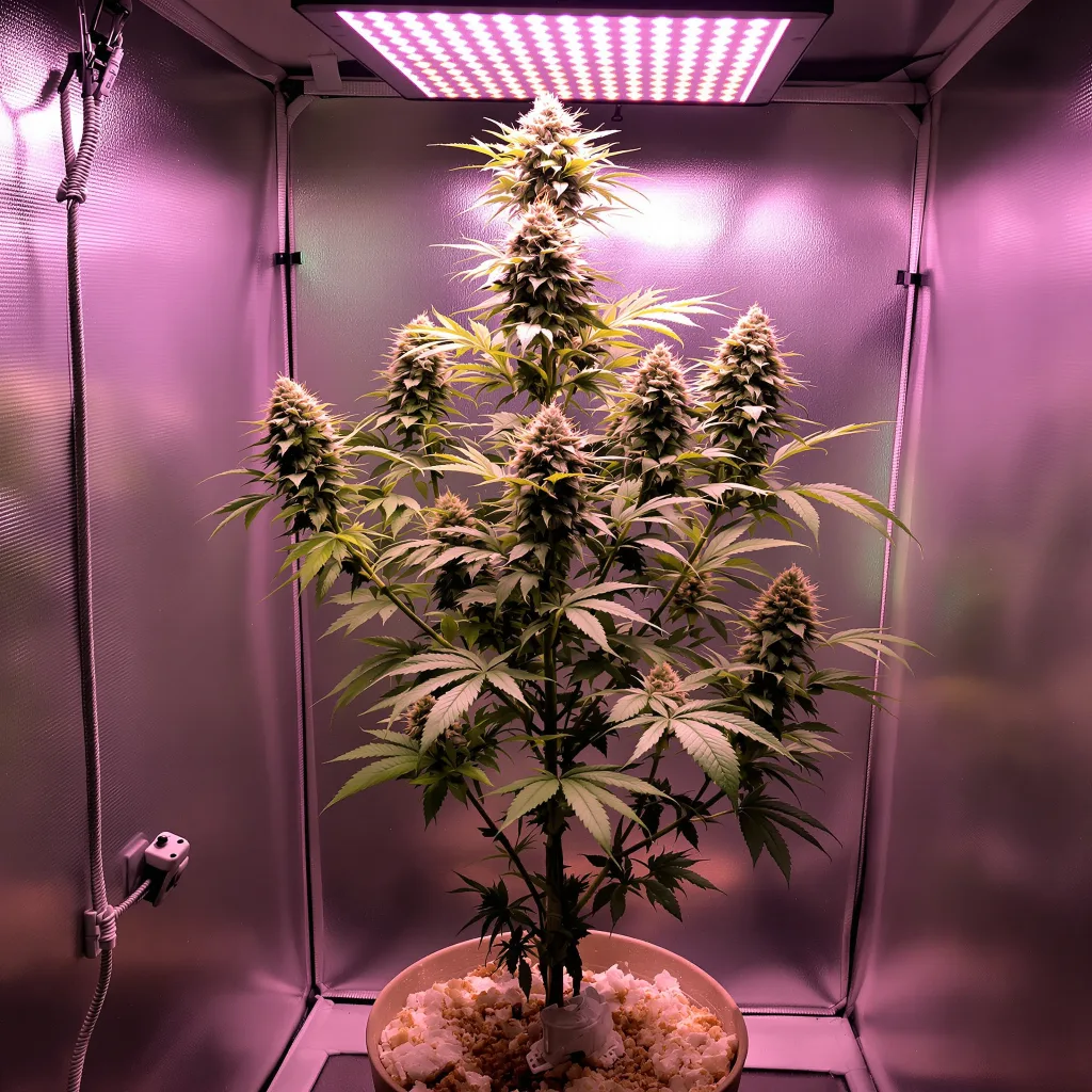 Power Kush 50% Indica / 40% Sativa — Blüte mit sichtbaren Trichomen