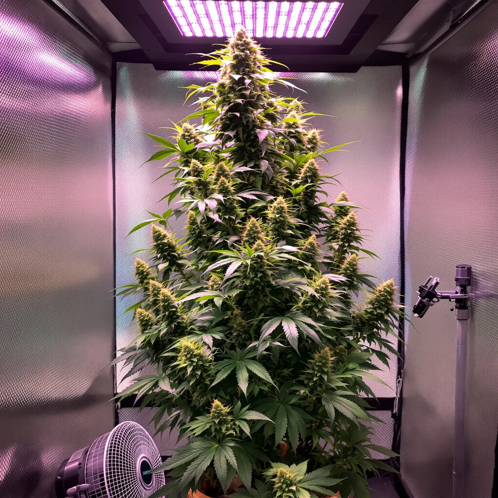 Power Plant 16% Indica / 84% Sativa — Blüte mit sichtbaren Trichomen