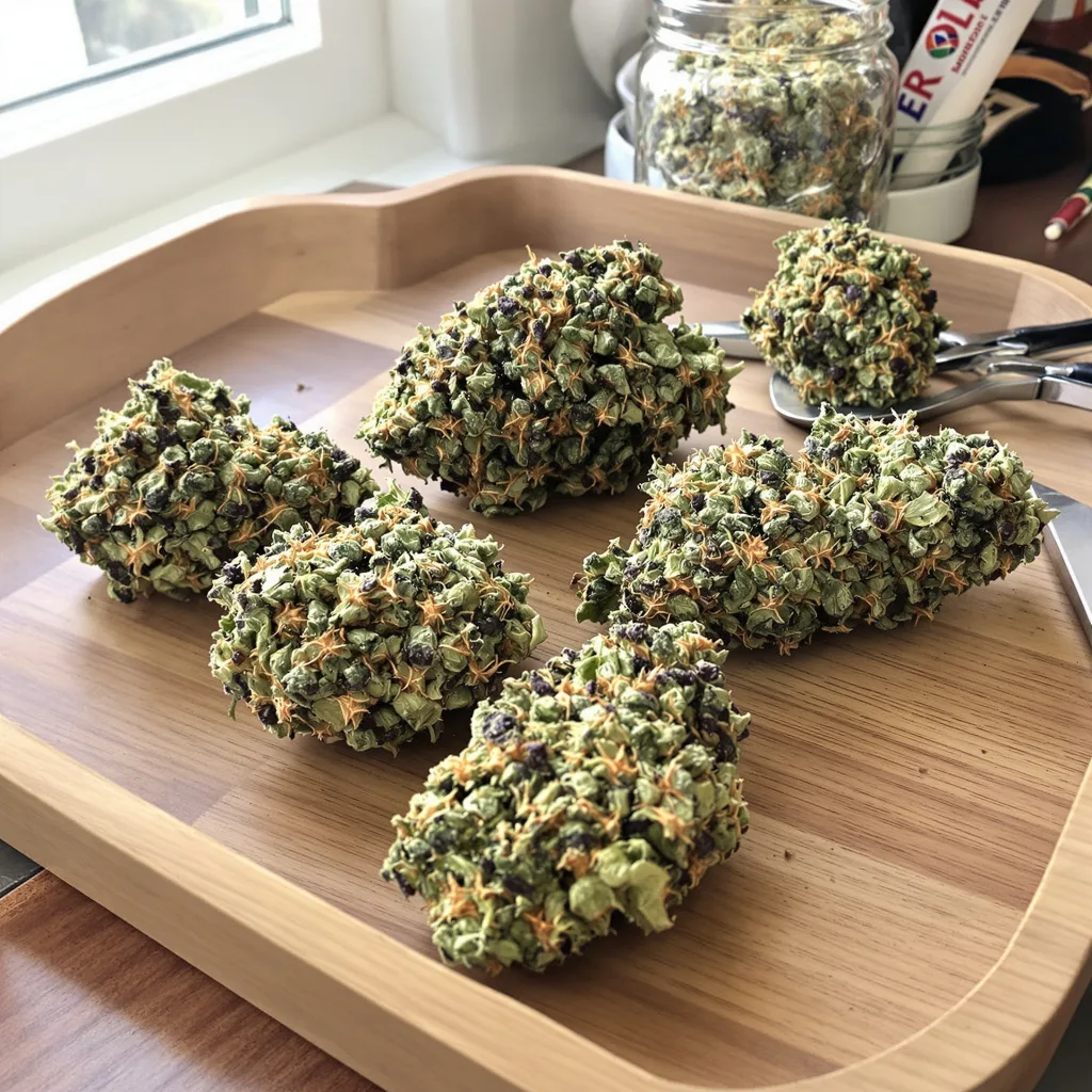 Pre-98 Bubba Kush 80% Indica / 20% Sativa — Blüte mit sichtbaren Trichomen