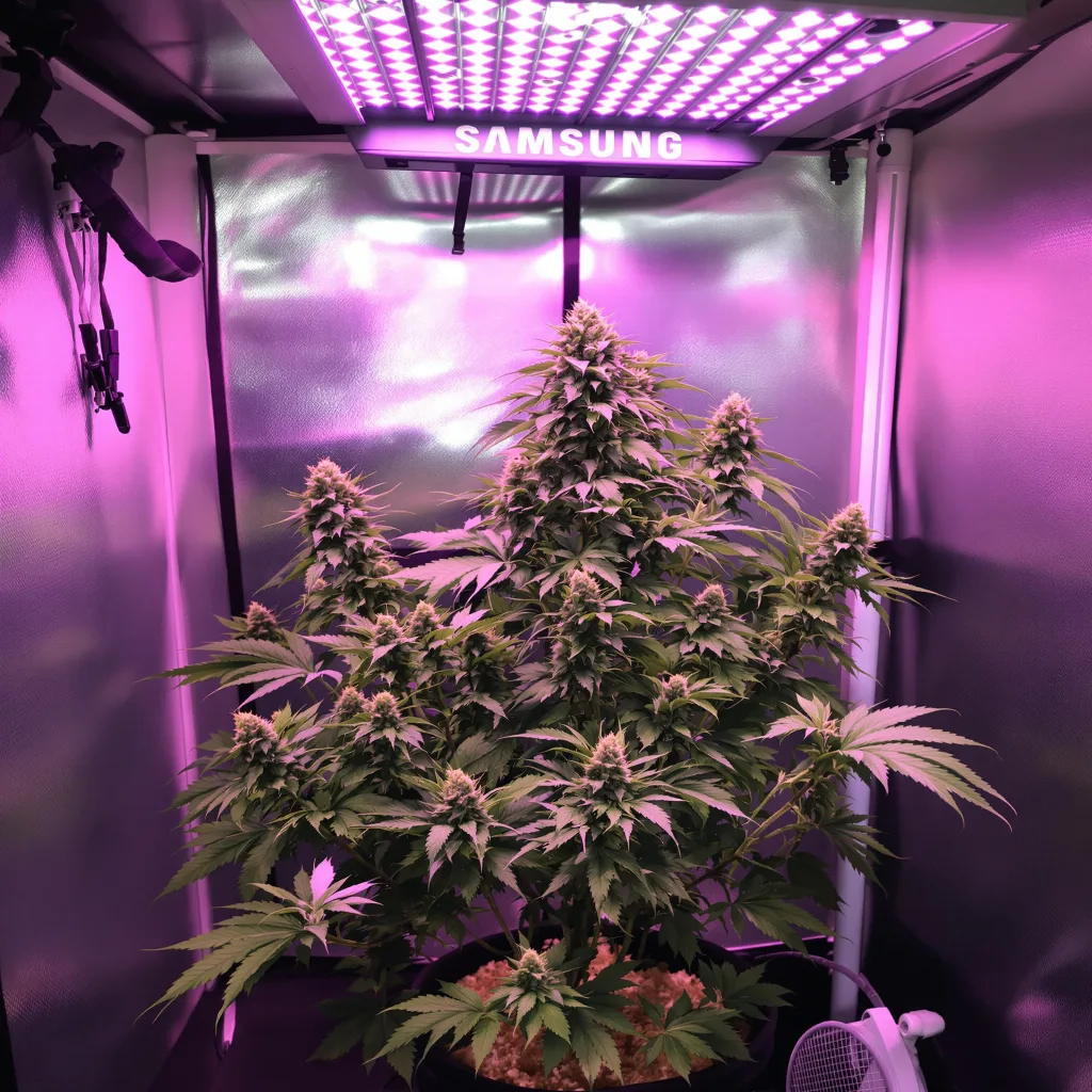 Pre-98 Bubba Kush 80% Indica / 20% Sativa — Blüte mit sichtbaren Trichomen