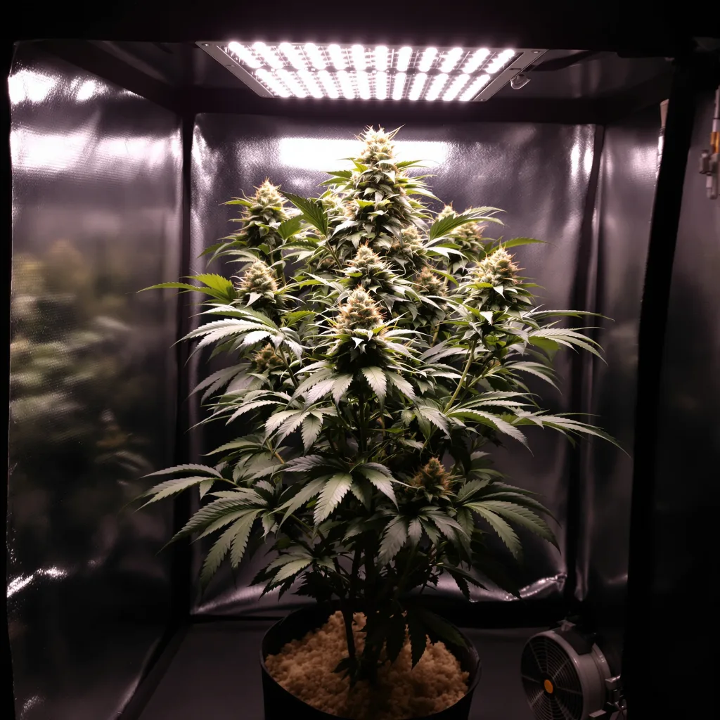 Presidential OG 86% Indica / 14% Sativa — Blüte mit sichtbaren Trichomen