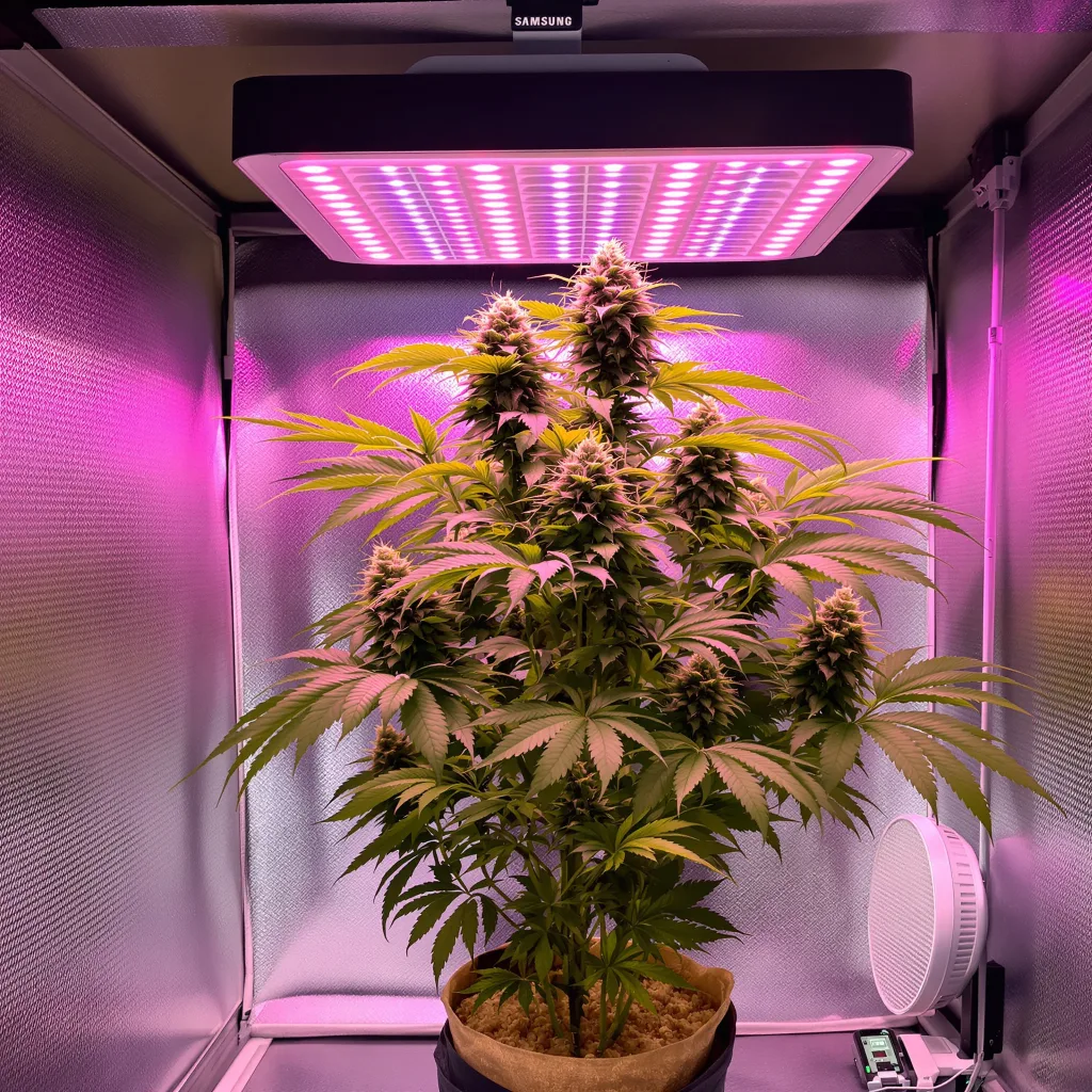 Primus 79% Indica / 21% Sativa — Blüte mit sichtbaren Trichomen