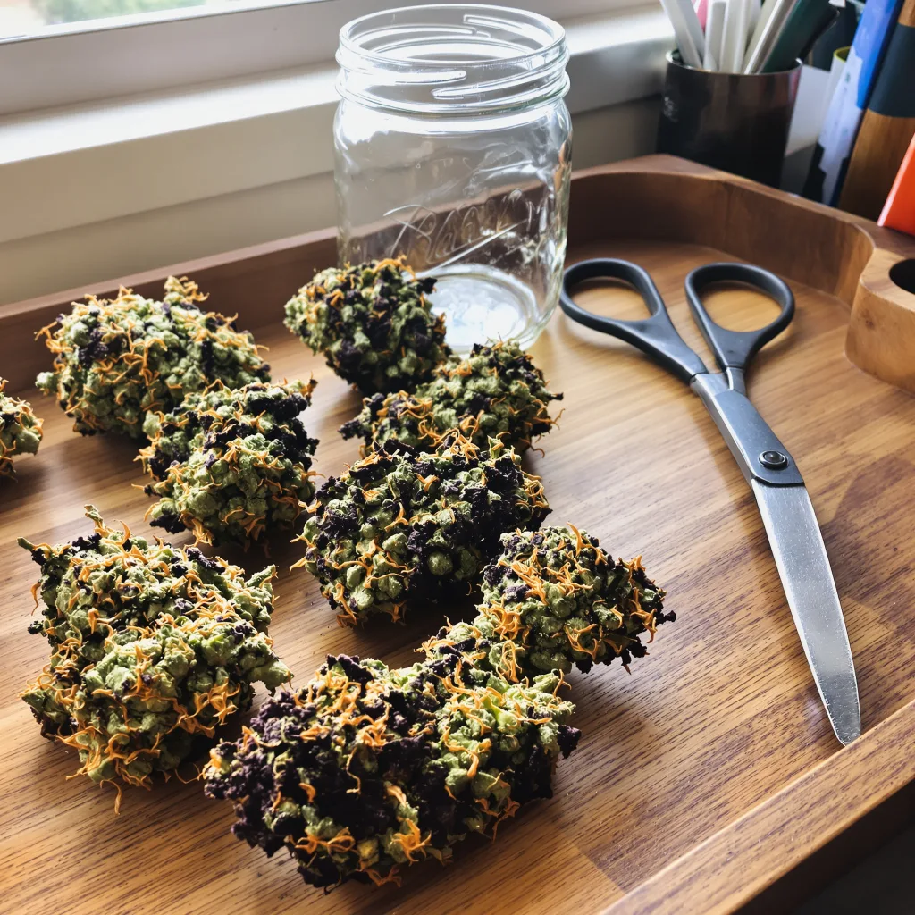 Pure Afghan 89% Indica / 11% Sativa — Blüte mit sichtbaren Trichomen