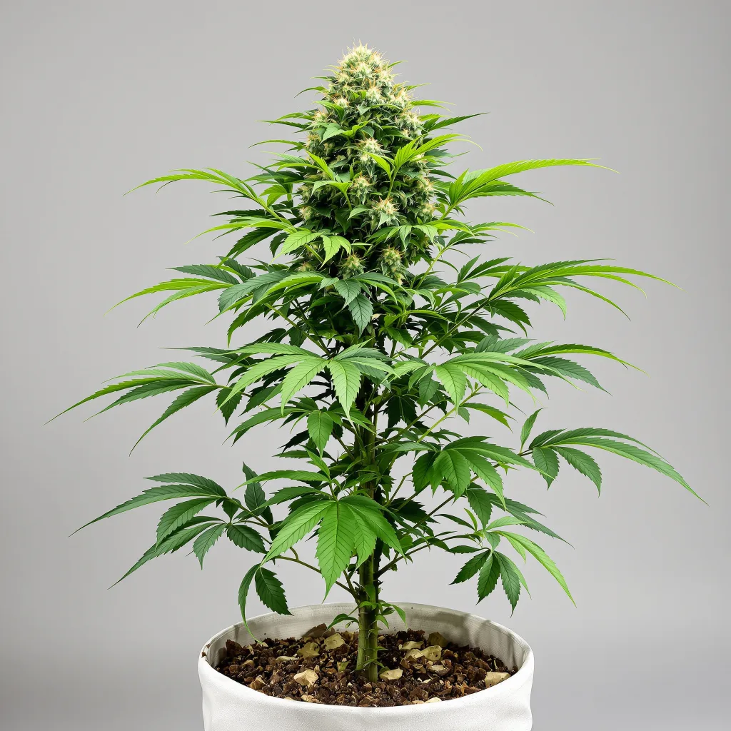 Pure Kush Cannabisblüte Nahaufnahme mit dichte violett getönte Kelche