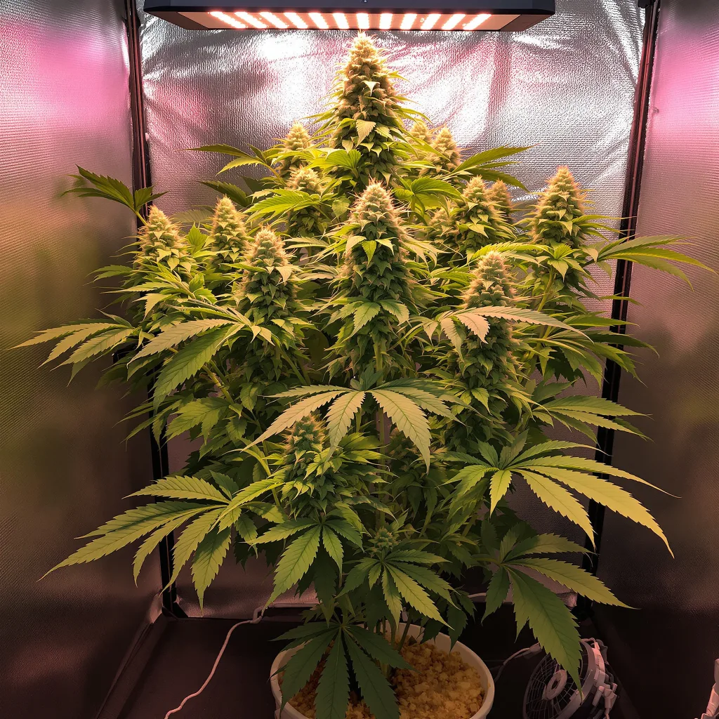 Pure Kush 70% Indica / 30% Sativa — Blüte mit sichtbaren Trichomen