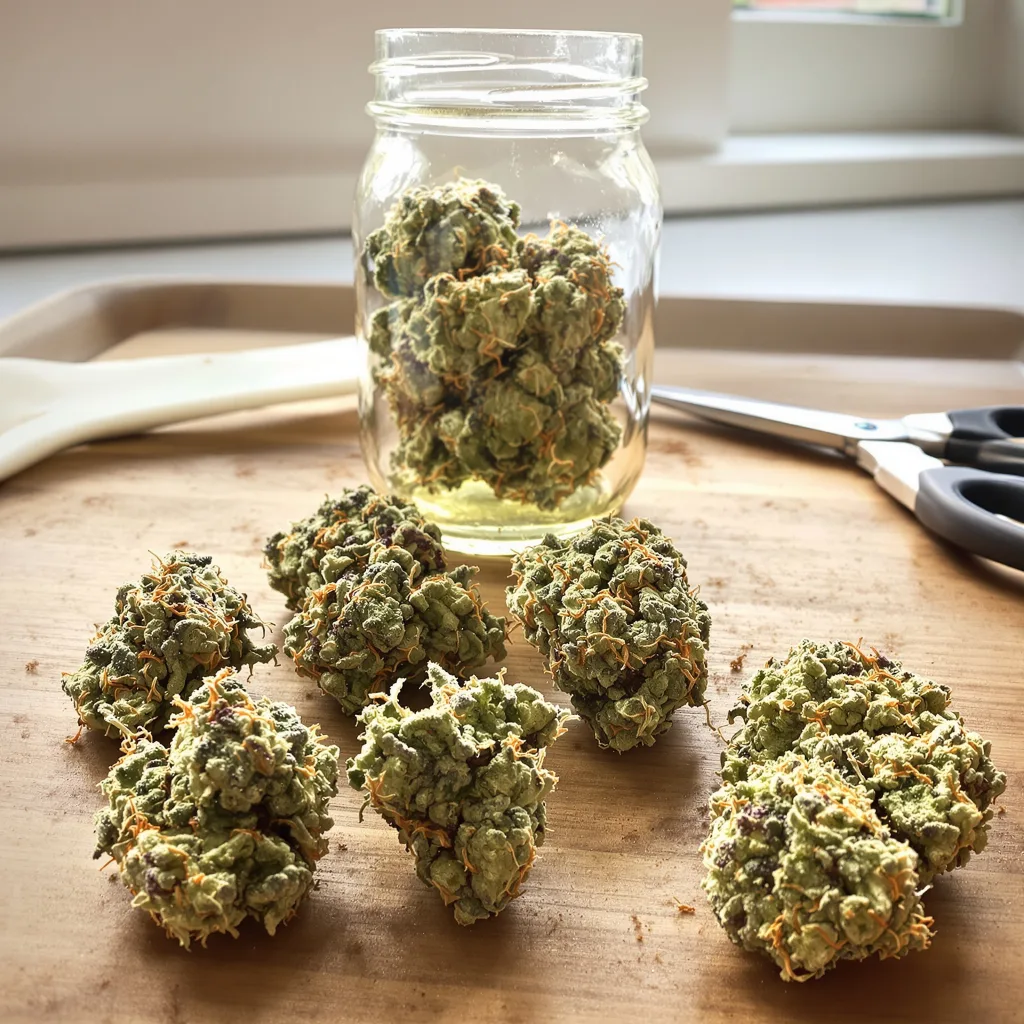 Pure Love 42% Indica / 58% Sativa — Blüte mit sichtbaren Trichomen