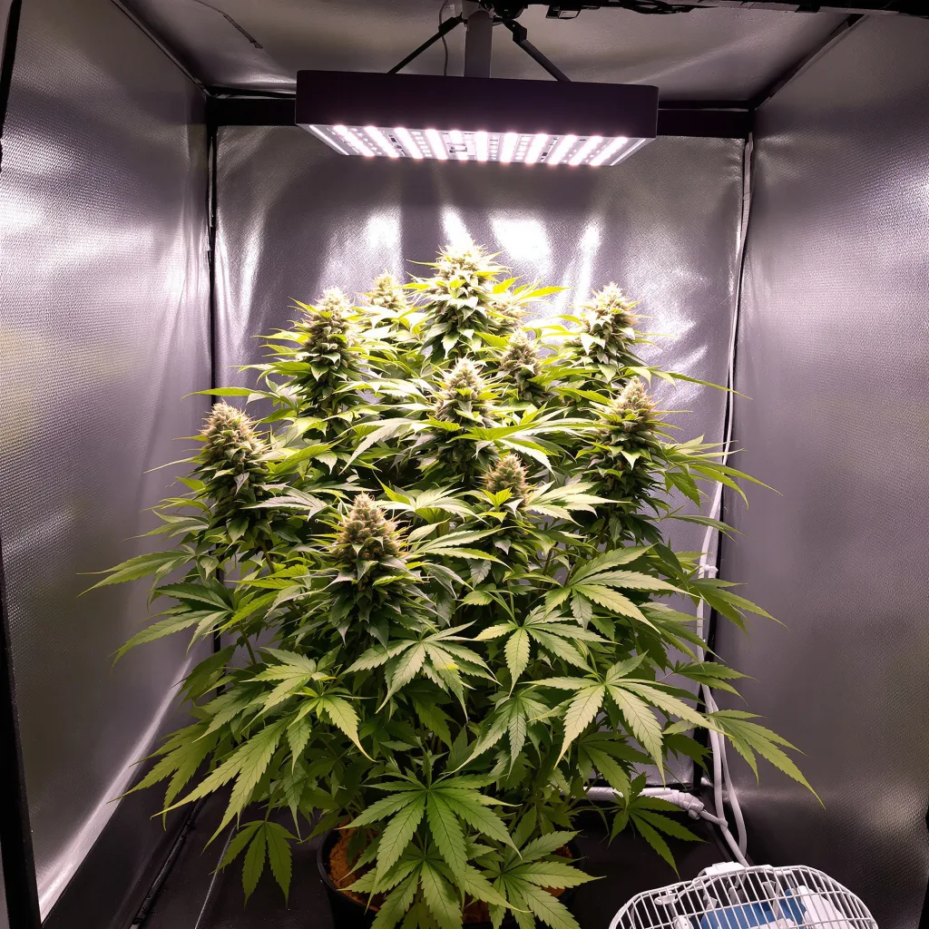 Pure OG 86% Indica / 14% Sativa — Blüte mit sichtbaren Trichomen