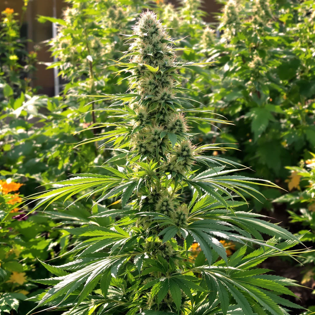 Pure Power Plant 16% Indica / 84% Sativa — Blüte mit sichtbaren Trichomen