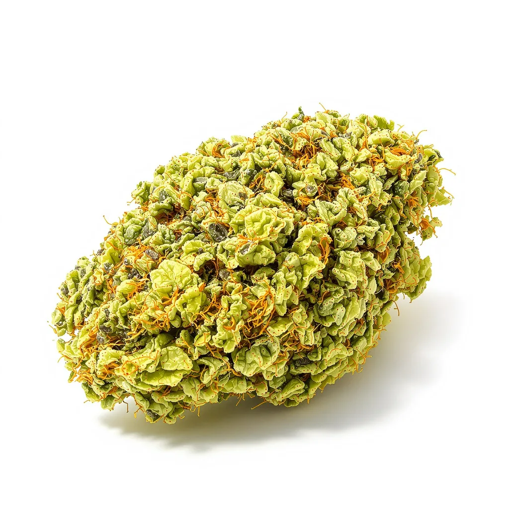 Pure Power Plant 16% Indica / 84% Sativa — Blüte mit sichtbaren Trichomen