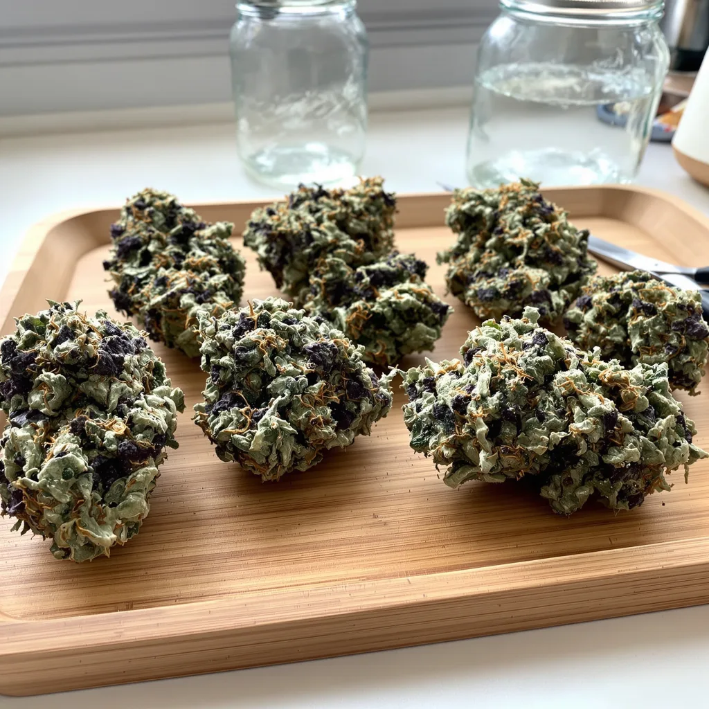 Purple Alien OG 86% Indica / 14% Sativa — Blüte mit sichtbaren Trichomen