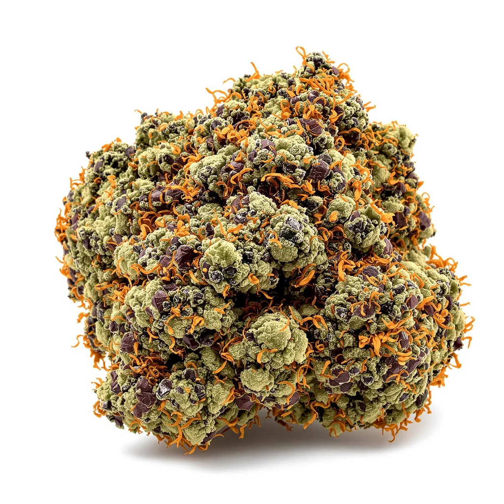 Purple Berry 76% Indica / 24% Sativa — Blüte mit sichtbaren Trichomen