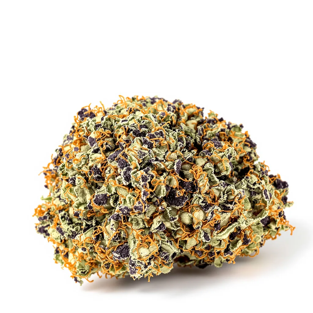 Purple Bubba 80% Indica / 20% Sativa — Blüte mit sichtbaren Trichomen
