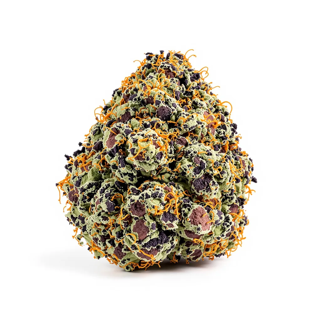 Purple Candy 77% Indica / 23% Sativa — Blüte mit sichtbaren Trichomen