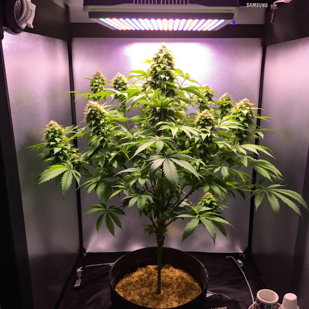 Purple Chemdawg 71% Indica / 29% Sativa — Blüte mit sichtbaren Trichomen